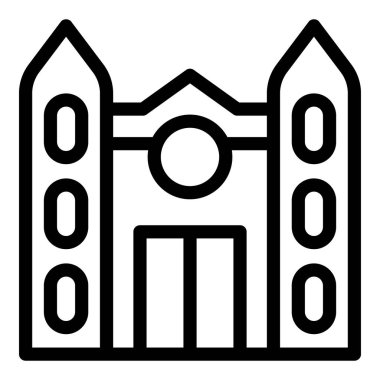 Beyaz arka planda bir masal kalesi simgesinin basitleştirilmiş siyah çizgi çizimi