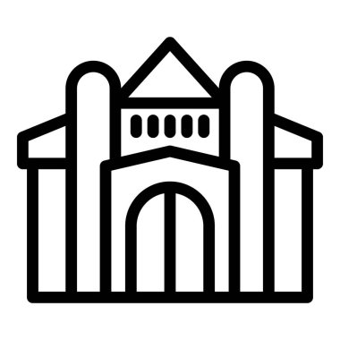 Minimalist bir mahkeme binasını ya da hükümet binasını temsil eden siyah beyaz çizgi çizimi