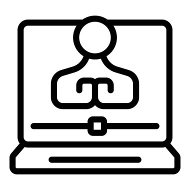 Video konferans için bilgisayar ekranında bir kişiyi gösteren siyah beyaz simge