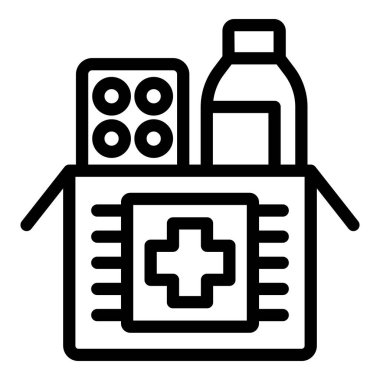 Sağlık, ilaç, ilk yardım ve acil durum ekipmanları için basit siyah beyaz çizgi sanat tasarımı ikonu