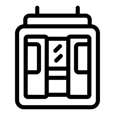 Perdeleri olan biçimlendirilmiş bir pencerenin siyah çizgi çizimi, simgeler veya logolar için ideal