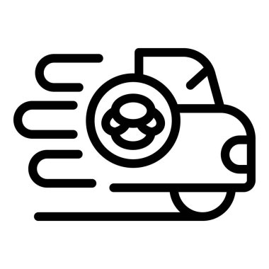 Basitleştirilmiş siyah-beyaz simgesi hız çizgileriyle temsil edilen hareket halindeki bir dağıtım kamyonunu gösteriyor