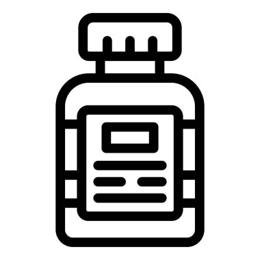İlaç şişesi ikonu ikonu illüstrasyonu ile eczane tıbbi kapları sağlık reçetesi etiketi etiketleme grafik tasarım uyuşturucu sağlık tedavi sembolü basitlik ana hatları izole Clipart