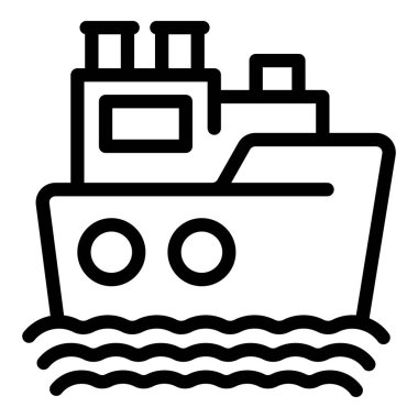 Nakliye temaları için uygun, dalgalar üzerinde giden bir kargo gemisinin siyah beyaz çizgisi sanatı