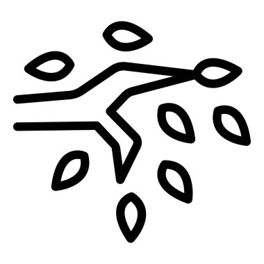 Yapraklı bir ağaç dalının tek renkli çizimi, logolar ve dekoratif tasarımlar için ideal.