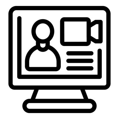 Web kamerası, mikrofon ve sohbet sembolleriyle çevrimiçi video konferans görüşmesi için düz tasarım vektör simgesi