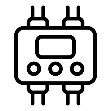 Beyaz arka planda izole edilmiş elektriksel ölçüm ve sorun çözme için çoklu metre dijital bir ikonun vektör çizgisi çizimi. Elektrikçi aracı ve ekipman kavramları için mükemmel