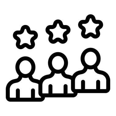 Yıldız reytingleri ve kullanıcı siluetleri ile müşteri geribildirimini temsil eden basit siyah beyaz simge