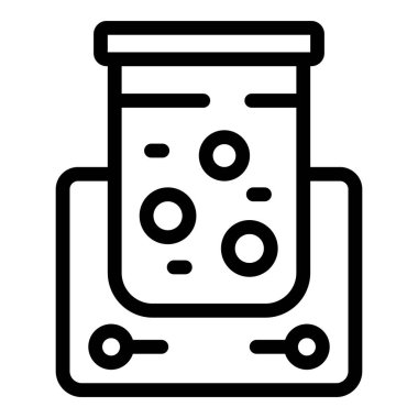 Kabarcıklı bir test tüpünün siyah çizgi simgesi, bilimsel ve tıbbi temalar için uygun