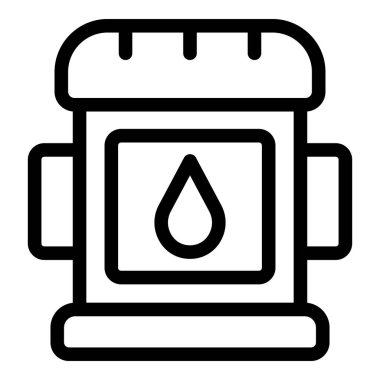 Basit bir siyah çizgi sanat simgesi, taşınabilir bir kamp sobasını yakıt bırakma sembolüyle temsil ediyor.