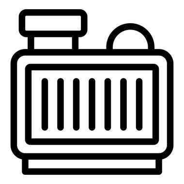 Bir dslr kamera pilinin siyah ana hatlı vektör simgesi