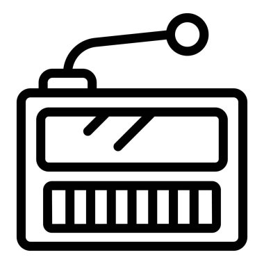 Minimalist siyah beyaz çizgi çizimi antenli klasik bir radyo