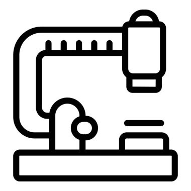 Dikiş makinesinin basit çizgi sanat simgesi, tasarım ve terzilik temaları için ideal