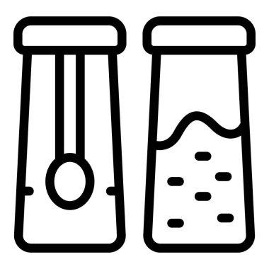 Bir çift tuzluk ve biberliğin basit siyah çizgi sanatı, menü tasarımı için uygundur