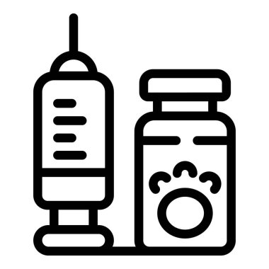 Aşı şişesinin yanındaki şırınganın siyah ana hatlı simgesi, aşılanmayı simgeliyor.