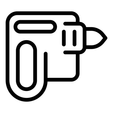 Beyaz bir arkaplanda siyah beyaz bir matkap simgesinin basit çizgi çizimi