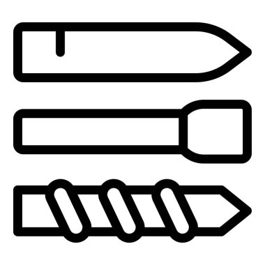 Bir bıçak, keski ve tornavida simgelerini gösteren basit siyah ve beyaz çizgili vektör simgeleri kümesi