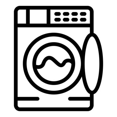 Çamaşır makinesinin ön yükleme çizgisi çizimi, çamaşır ve aletler için sembol