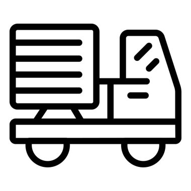 Minimalist çizgi çizgisi sanat vektör tasarımında basit bir siyah beyaz dağıtım kamyonu ikonu çizimi. Lojistik ve ulaşım sektörü hizmetleri için mükemmel.