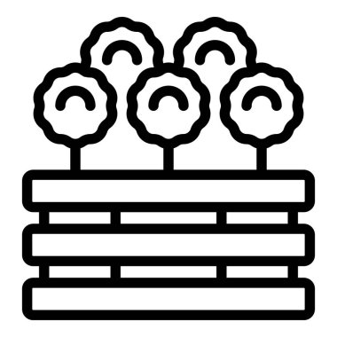 Ahşap bir çitin arkasında ağaçlar olan siyah beyaz simge