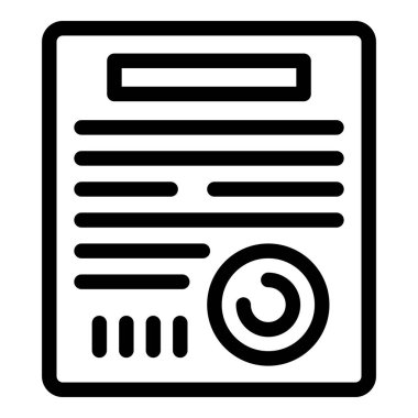 Metin satırlı ve dairesel onay damgalı bir belgeyi tasvir eden siyah ve beyaz clipart