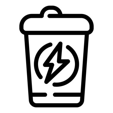 Beyaz üzerine izole edilmiş bir güç sembolü olan bir pil geri dönüşüm kutusunun siyah ana hatlı simgesi