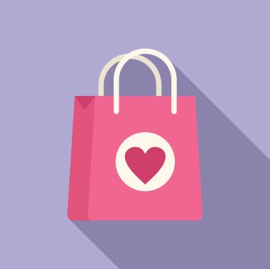 Kalp sembollü pembe bir alışveriş çantasının düz tasarım vektörü, satış ve perakende temaları için mükemmel.