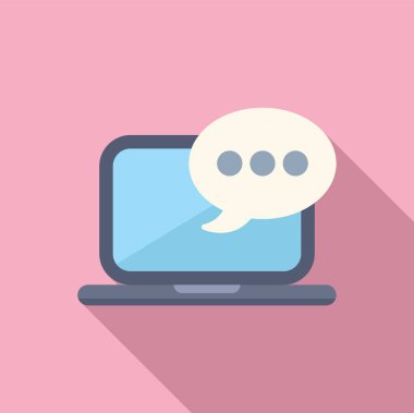 Online iletişimi sembolize eden, konuşma balonlu bir dizüstü bilgisayarın düz tasarım vektörü