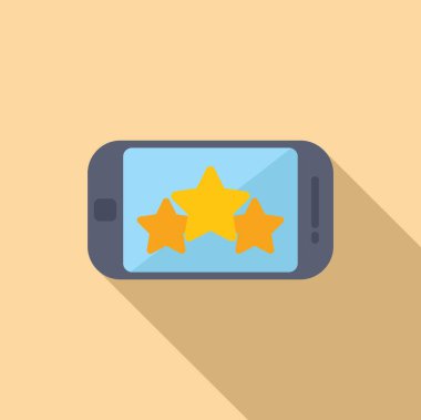 Bir akıllı telefonun düz dizayn vektörü ekranda gölgesi olan üç yıldızlı bir reytingini gösteriyor