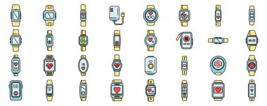 Giyilebilir iz sürücü simgeleri ana hatları belirler. Spor bilekliği. Bileklik dijital ince çizgi beyaz üzerine düz renk