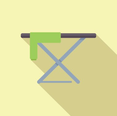 Basit düz dizayn ve yumuşak pastel renklere sahip minimalist ütü masası çizimi, modern ve şık bir iç mekanda ev işleri ve günlük rutin bakım için mükemmel.