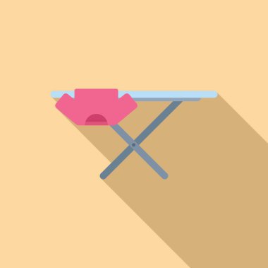 Pembe gömlekli, bej arka planda düz dizaynlı basit bir ütü masasının vektör çizimi