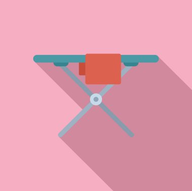 Pembe üzerine izole edilmiş kırmızı kumaşlı ütü masasının düz tasarım vektörü grafiği