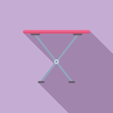 Mor arka planı ve gölgesi olan şık bir ütü masasının minimalist vektör çizimi