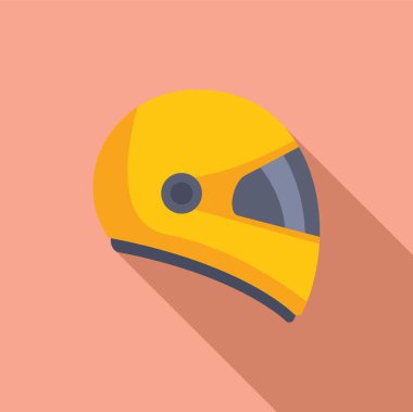 Düz tasarım vektör çizimi. Parlak sarı motosiklet kaskı, gölge efektli.