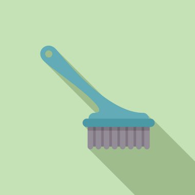 Tüylü mavi saplı temizlik fırçasının vektör grafiği, yeşil bir arka planda yumuşak gölgede