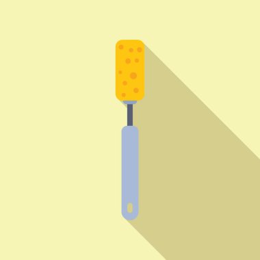 Düz bir tasarım estetiğe sahip peynir rendesinin vektör çizimi, sarı bir arkaplan üzerine gölge düşürüyor