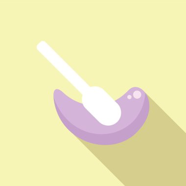 Yulaf lapalı mor kaşığın minimalist çizimi, pastel sarı arka planda bir gölge oluşturur.