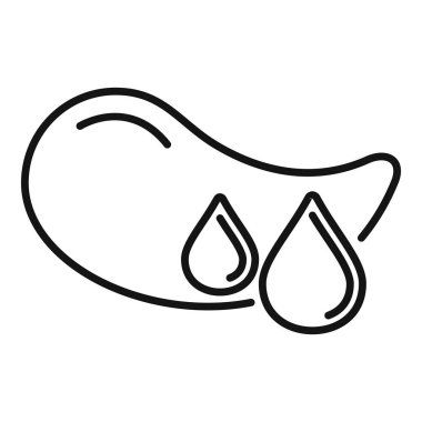 İki su damlası ile stilize edilmiş patlıcan içeren siyah ve beyaz çizgi sanat ikonu, gıda ve tarım temaları için ideal