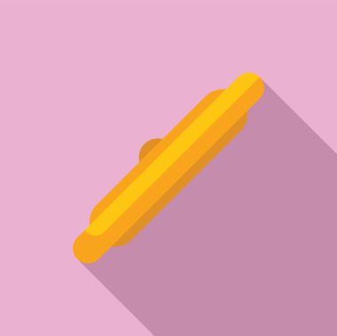 Klasik sarı sosisli sandviçin düz tasarım çizimi minimalist pembe arka planda gölge etkisi yaratıyor.