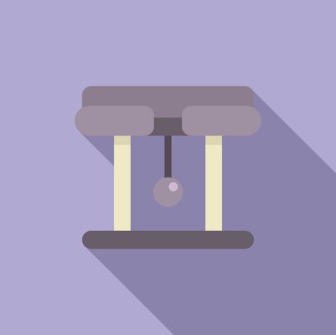 Newton beşiğinin düz tasarım simgesi mor arkaplan üzerinde momentum ve fiziği sembolize eder