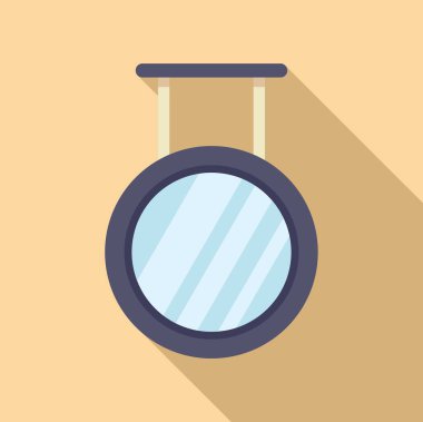 Düz dizayn vektör çizimi, bej bir duvarda ahşap çerçeveli yuvarlak bir ayna.