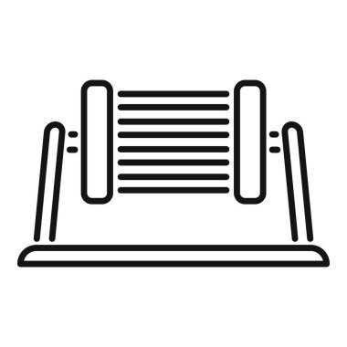 Siyah-beyaz koşu bandı simgesinin vektör çizimi, kapalı alanda koşmak ve koşmak için sabit bir fitness makinesinin minimalist silüetini tasvir etmek, spor ve egzersiz tasarımları için ideal