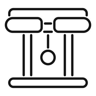 Black and white vector illustration of justice scale line icon representing legal equality and impartiality in the courtroom system, with a simple and minimal graphic design clipart