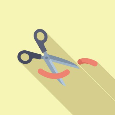 Bir kurdeleyi kesen, bir tören açılışını veya olayı gösteren makasın vektör grafiği