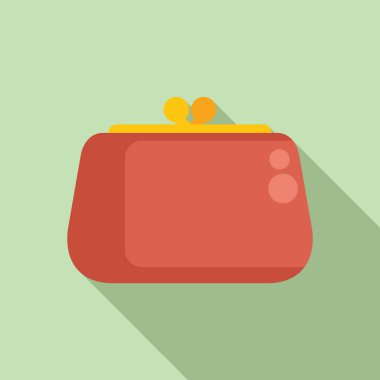 Yeşil arkaplanda izole edilmiş, kırmızı cüzdanı olan düz tasarım vektör simgesi