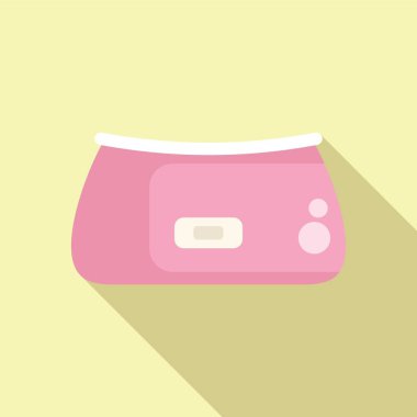 Renkli pembe makyaj çantasının vektör çizimi. Minimalist düz tasarımlı, pastel arka planda izole edilmiş.