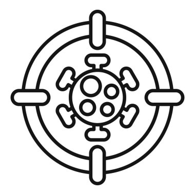 Tarzlanmış bir koronavirüs sembolünü hedef alan bir çapraz gölgenin basitleştirilmiş siyah çizgisi.