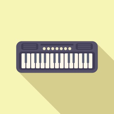 Müzikle ilgili grafikler için ideal gölgeli, biçimlendirilmiş elektronik klavyenin düz tasarım vektörü