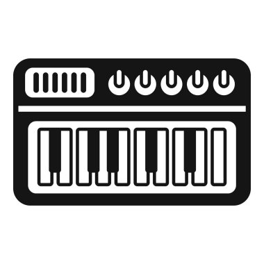Siyah-beyaz mini elektronik klavye ikonu vektör illüstrasyonu, müzik üretimi, stüdyo teknolojisi ve Midi denetimi için mükemmel.